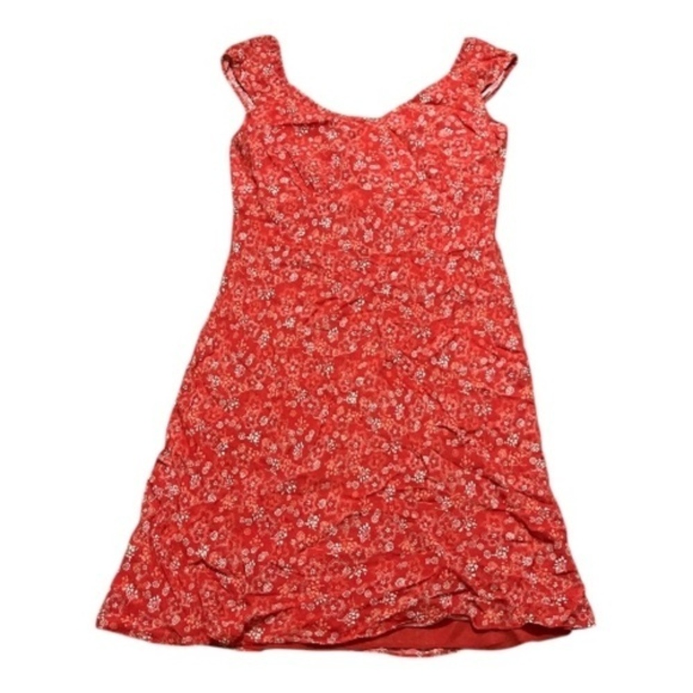 Ann Taylor Loft Vintage Red Floral Cap Sleeve Empire Waist Side Zip Midi Dress